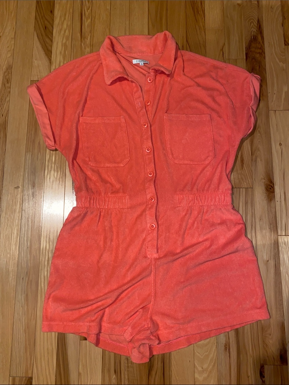 Z Supply Coral Button-Front Terry Romper